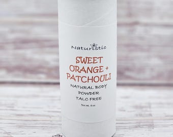 Sweet Orange Patchouli Natural Body Powder - Talc Free - Essential Oil Scented powder