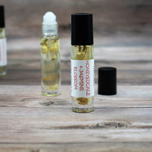 Honeysuckle & Jasmine Blossom Natural Perfume Oil, Natural Fragrance, Jasmine, Ylang Ylang, Neroli Essential Oils, Alcohol Free, Roll on