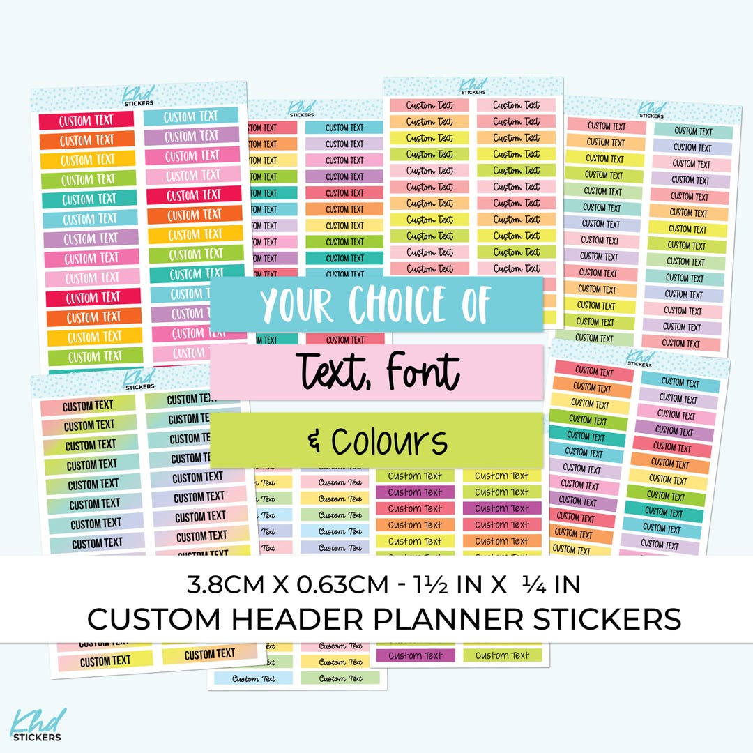 Custom Header Stickers, 1.5" X 0.25" 38.1mm X 6.3mm Planner Stickers ...