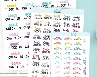 Goals Check In Planner Stickers, 3 Sizes with Tiny, Small, and Large, Removable