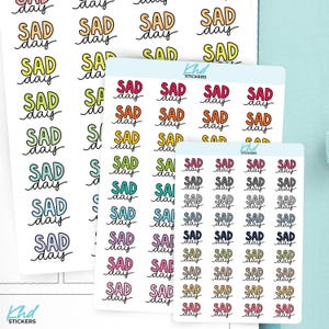 Sad Day Planner Stickers, Block Script, 3 Sizes with Tiny, Small, and Large, Removable