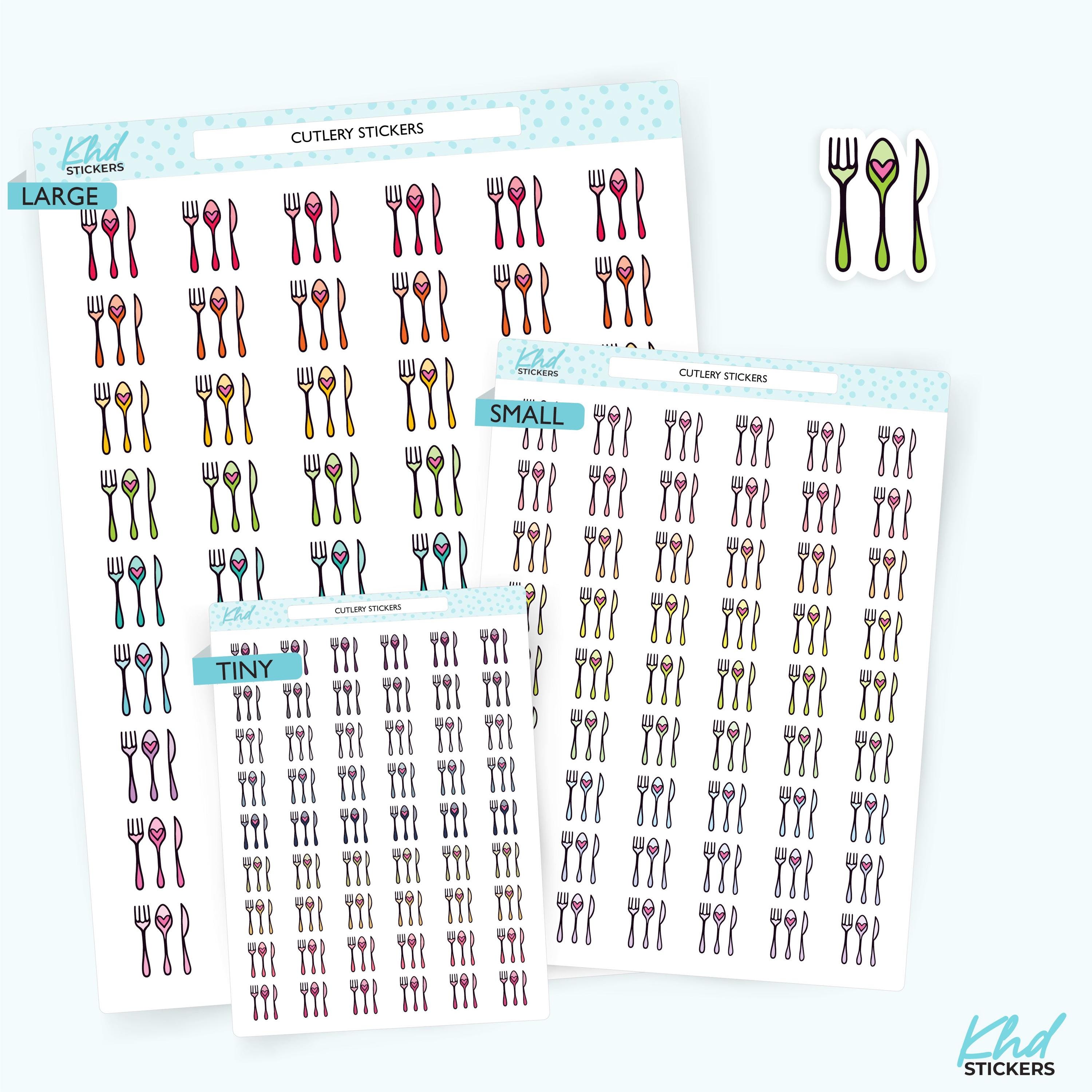 Cutlery Icon Planner Stickers, Three Sizes including tiny, Removable