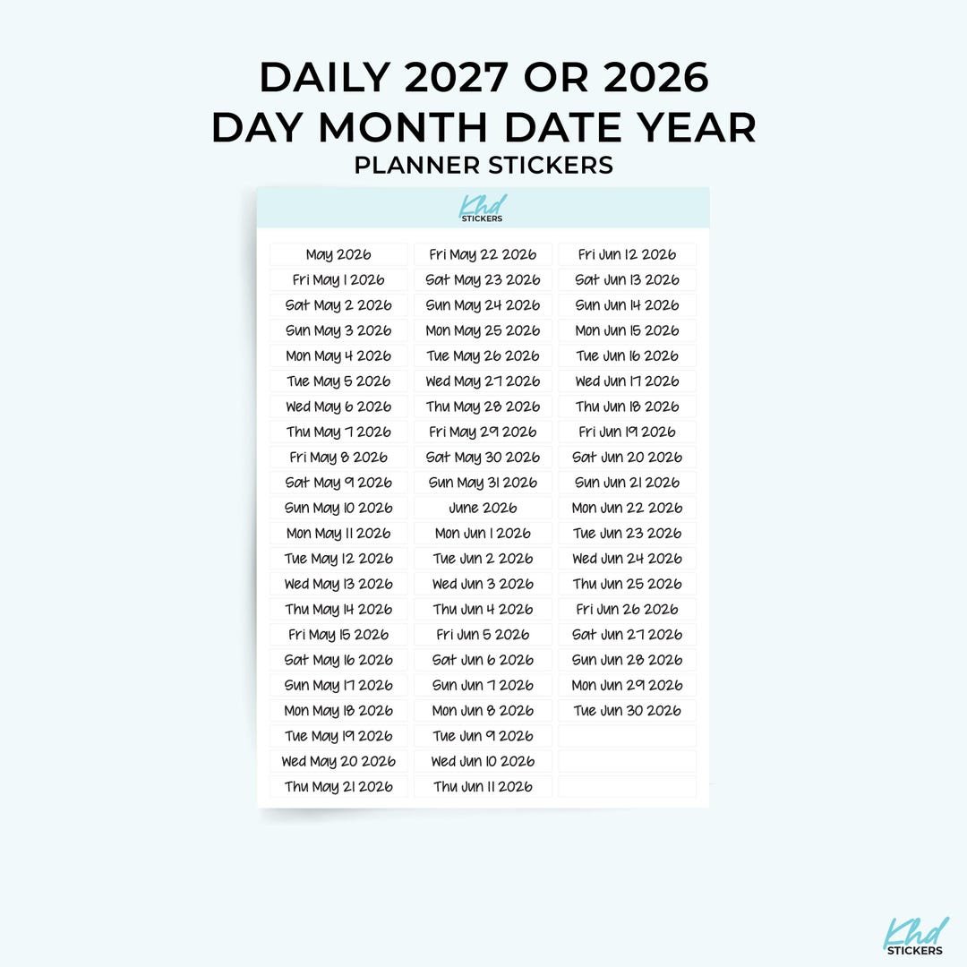 2027 or 2026 Dated Planner Stickers: Day Month Year Format - Etsy