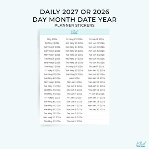 2027 or 2026 Dated Planner Stickers: Day Month Year Format
