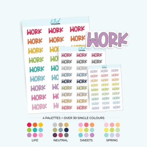 Work Planner Stickers, Block Script, 3 Sizes with Tiny, Small, and Large, Removable
