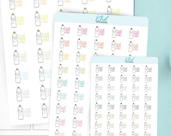 Drink More Water Planner Stickers, 3 Sizes with Tiny, Small, and Large, Removable