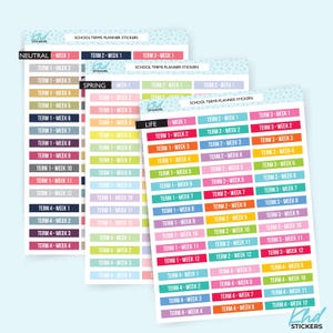School Term Planner Stickers. Full Year, Planner Stickers, Removable
