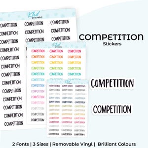 Competition Planner Stickers, Select from 2 fonts & 3 sizes, Script Planner Stickers, removable