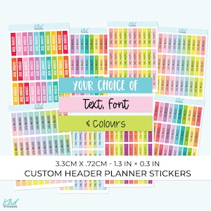 Pegatinas personalizadas para encabezados, 33 mm x 7,2 mm (1,3" x ~0,3"), para agendas, removibles.