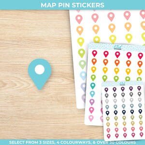 Map Pin Sticker, Planner Sticker, 2 Größen und über 30 Farben, wieder ablösbar