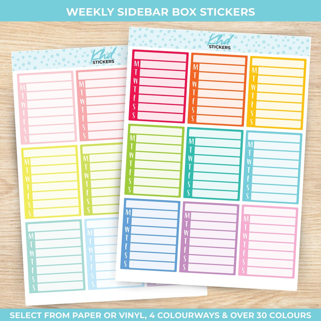 Weekly Sidebar Full Box Stickers, Planner Stickers, to Suit 1.5" Wide ...