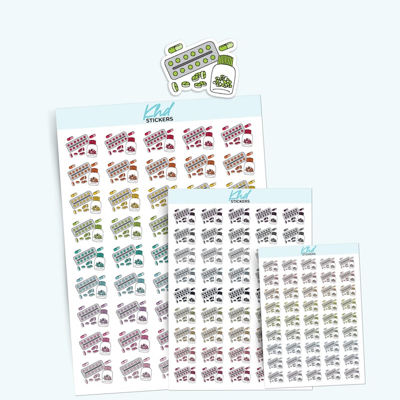 Medication / Tablets Planner Stickers, 3 Sizes with Tiny, Small, and Large, Removable-KHDStickers-
