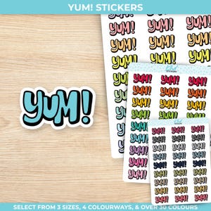 Lecker! Planner Sticker, Blockschrift, drei Größen, einschließlich winzig, wieder ablösbar