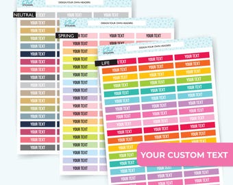14 Sizes, Custom Header Stickers, Planner Stickers, Removable