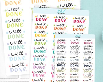 Well Done Planner Stickers, 3 Sizes with Tiny, Small, and Large, Removable