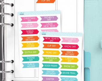 Australian Public Holidays Stickers, Planner Stickers, Removable