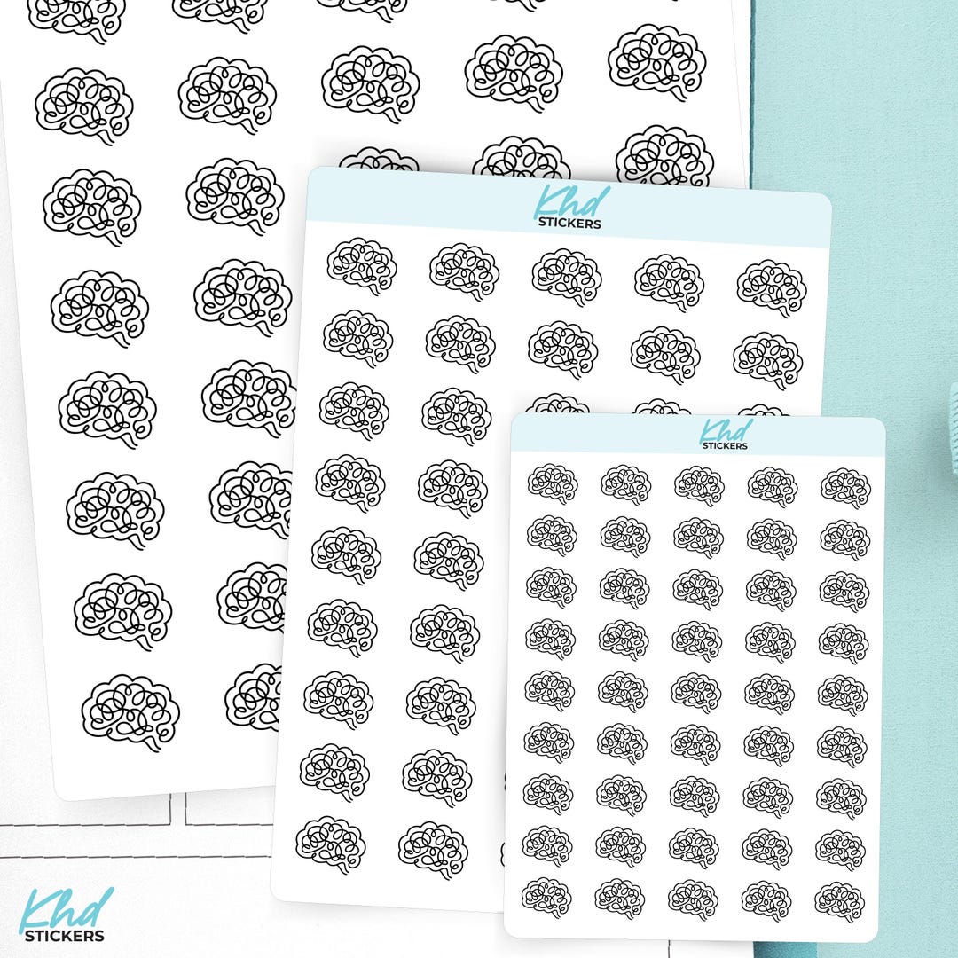 Brain Stickers - Cute Planner Icons, 3 Sizes Including Tiny, Small ...