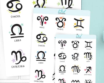 Star Signs Planner Stickers, 3 Sizes with Tiny, Small, and Large, Removable