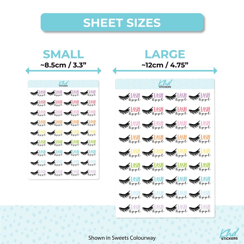 Lash Appointment Planner Stickers, Script Stickers, Two sizes and font options, Over 30 colours, Removable image 3