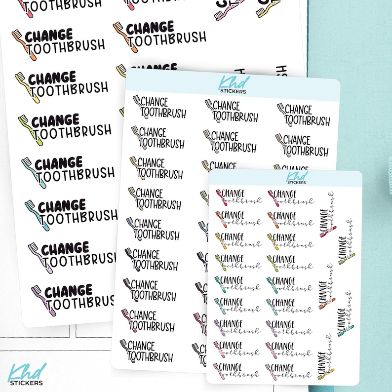 Toothbrush Printable Stickers Change Toothbrush Planner Stickers, 3 Sizes With Tiny, Small, and Large ...