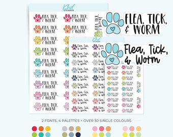 Plannerstickers vlooienteken en worm, 3 maten: klein, klein en groot, verwijderbaar