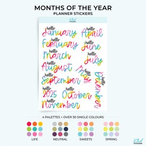 2027 or 2026 Months of the Year Planner Stickers, Removable