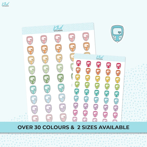 Blood Glucose Monitor Stickers, Planner StickersTwo Sizes and over 30 colour selections, Removable