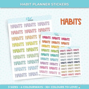 Habits Planner Sticker, Blockschrift, drei Größen, einschließlich winziger Aufkleber, wieder ablösbar