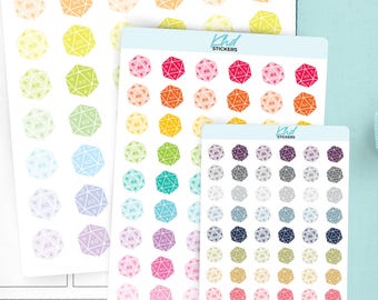 D20 Dice Planner Stickers, 3 Sizes with Tiny, Small, and Large, Removable