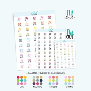 Pegatinas Fly Out Planner, 3 tamaños: pequeño, mediano y grande, removibles.