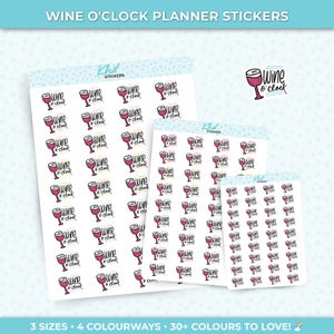 Stickers pour agenda Wine O'Clock, inscription manuscrite, trois tailles dont une minuscule, amovibles