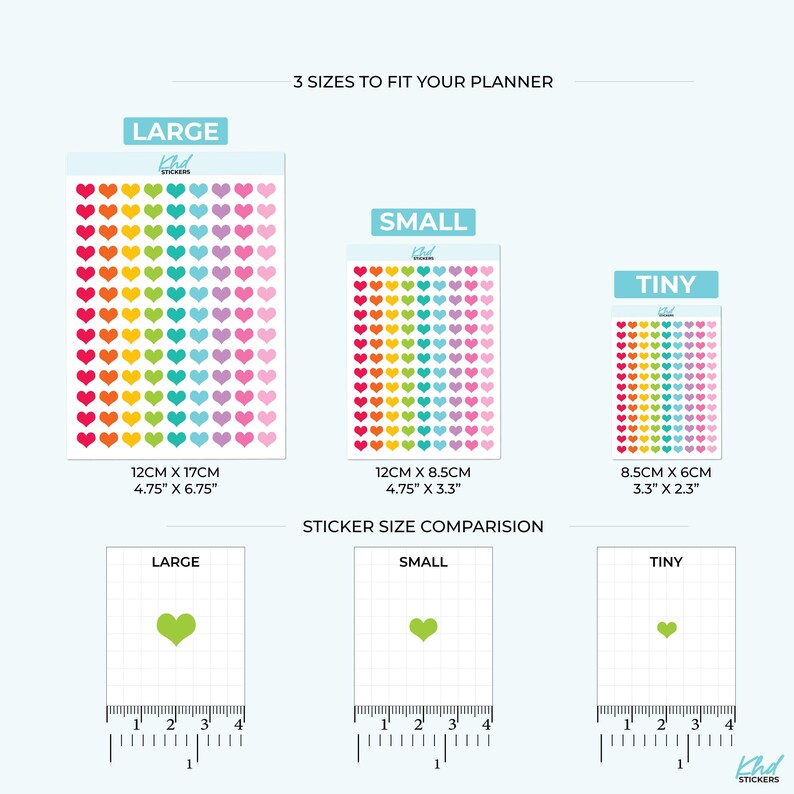 Tiny Heart Planner Stickers: Removable Matte Vinyl, 3 Sizes-KHDStickers-