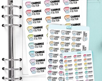 Change Water Filter Planner Stickers, 3 Sizes with Tiny, Small, and Large, Removable