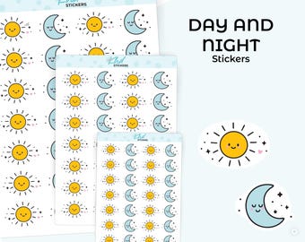 Sun & Moon - Day and Night - Kawaii Stickers Planner Stickers, Premium Removable Stickers