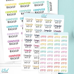 Computer Backup Planner Stickers, 3 Sizes with Tiny, Small, and Large, Removable