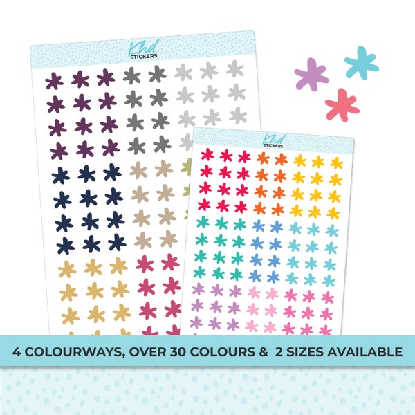 Asterisk Stars Stickers, Planner Stickers, Two Sizes and over 30 colour selections, Removable