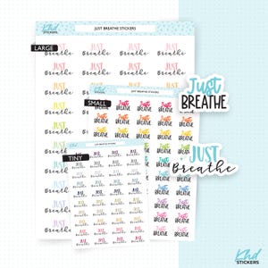 Stickers pour agenda Just Breathe, trois tailles, dont une minuscule, amovibles