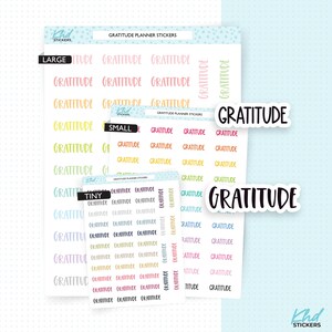 Stickers Gratitude Planner, 2 polices de caractères et 3 tailles au choix, Stickers Script Planner, amovibles