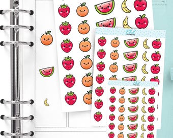 Fruit Mix – Kawaii Fruit Sticker Sheets (Singles & Mixed) Planner Stickers, Premium Removable Stickers
