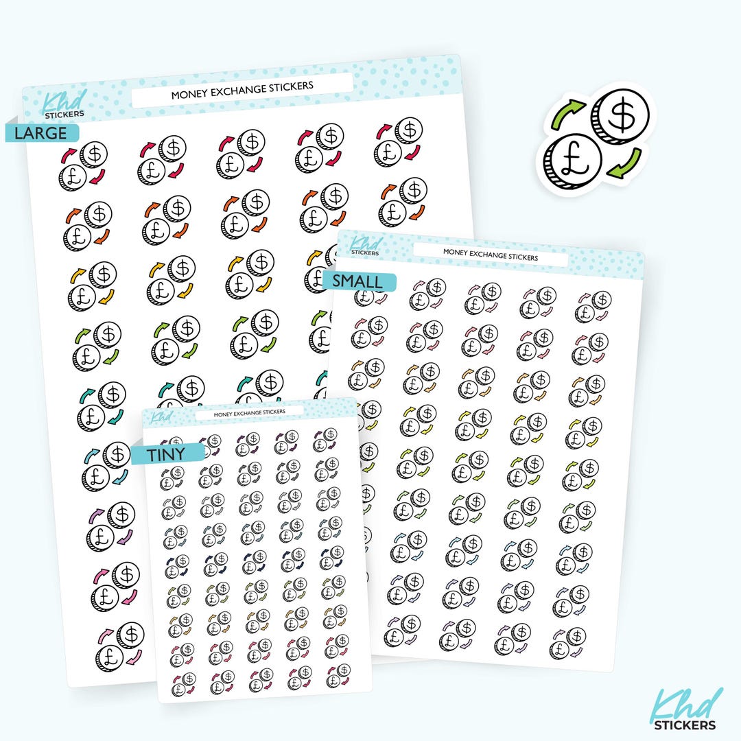 Money Exchange Pounds Dollar Stickers, Planner Stickers, 3 Sizes ...