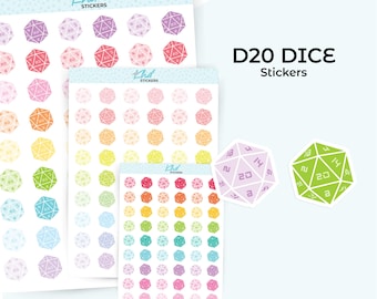 D20 Dice Planner Stickers, 3 Sizes, Removable