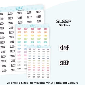 Sleep Planner Stickers, Select from 2 fonts & 3 sizes, Script Planner Stickers, removable