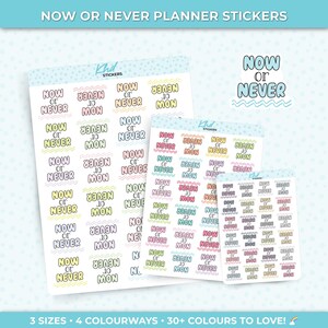 Now or Never Planner Stickers, drei Größen, einschließlich winziger, abnehmbarer