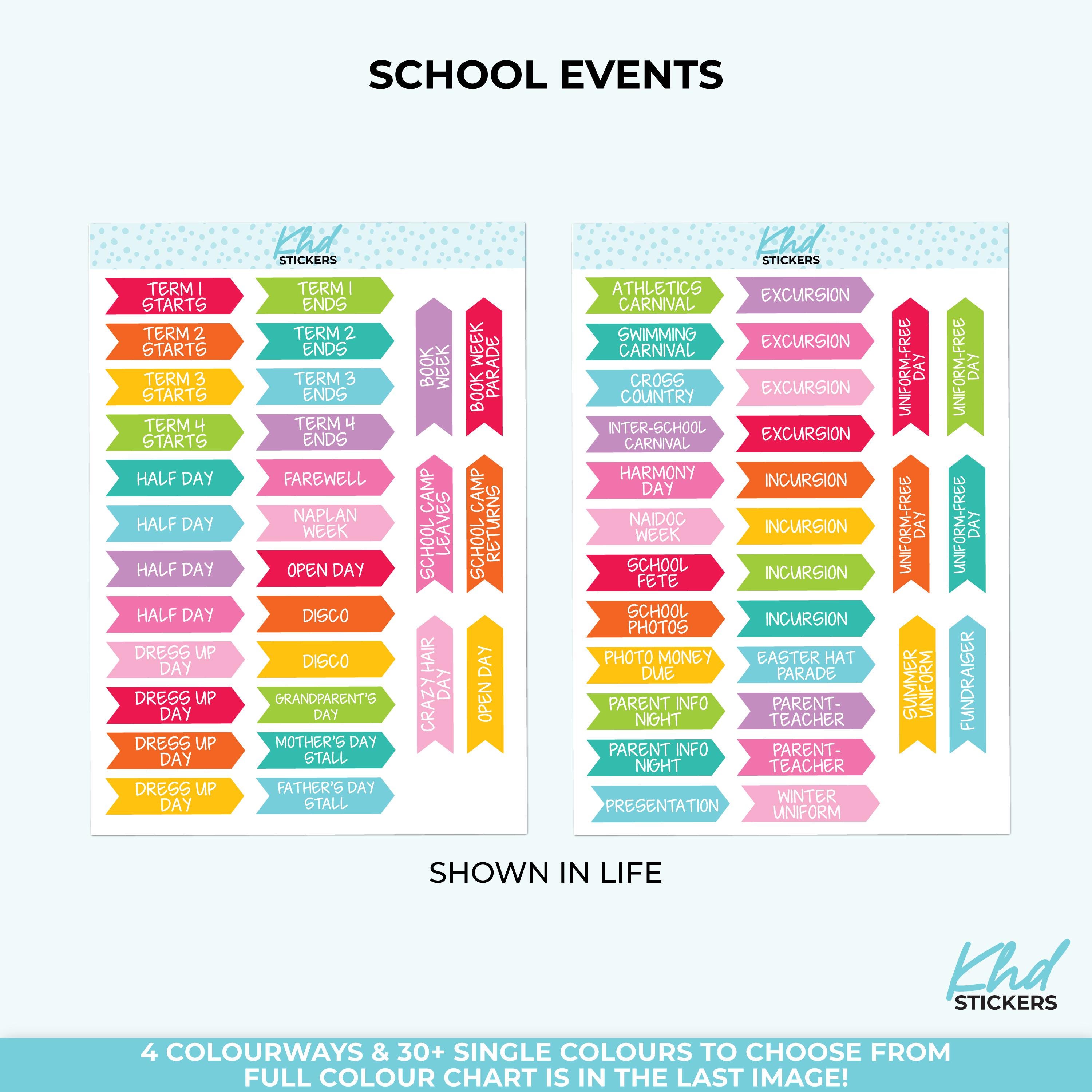 School Event Stickers, Planner Stickers, Removable - Etsy