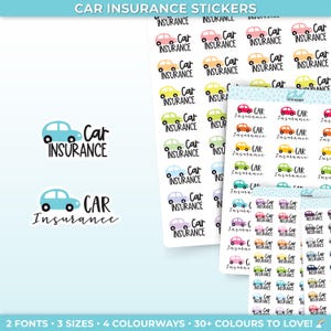 Car Insurance Planner Stickers, Three Sizes including tiny, Removable