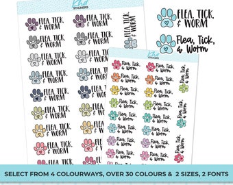 Flea Tick & Worm Reminder Stickers, Planner Stickers, Removable