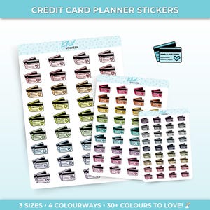 Credit Card Icons Planner Stickers, Three Sizes including tiny, Removable