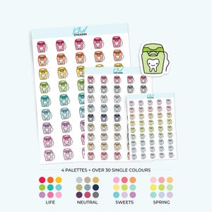 Dental Floss Planner Stickers, 3 Sizes with Tiny, Small, and Large, Removable