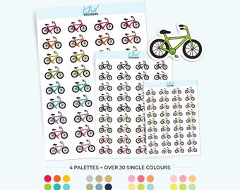 Bicycle Icon Planner Stickers, 3 Sizes with Tiny, Small, and Large, Removable
