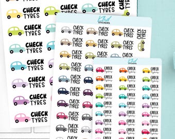 Check Tyres - Car Care Planner Stickers, 3 Sizes with Tiny, Small, and Large, Removable